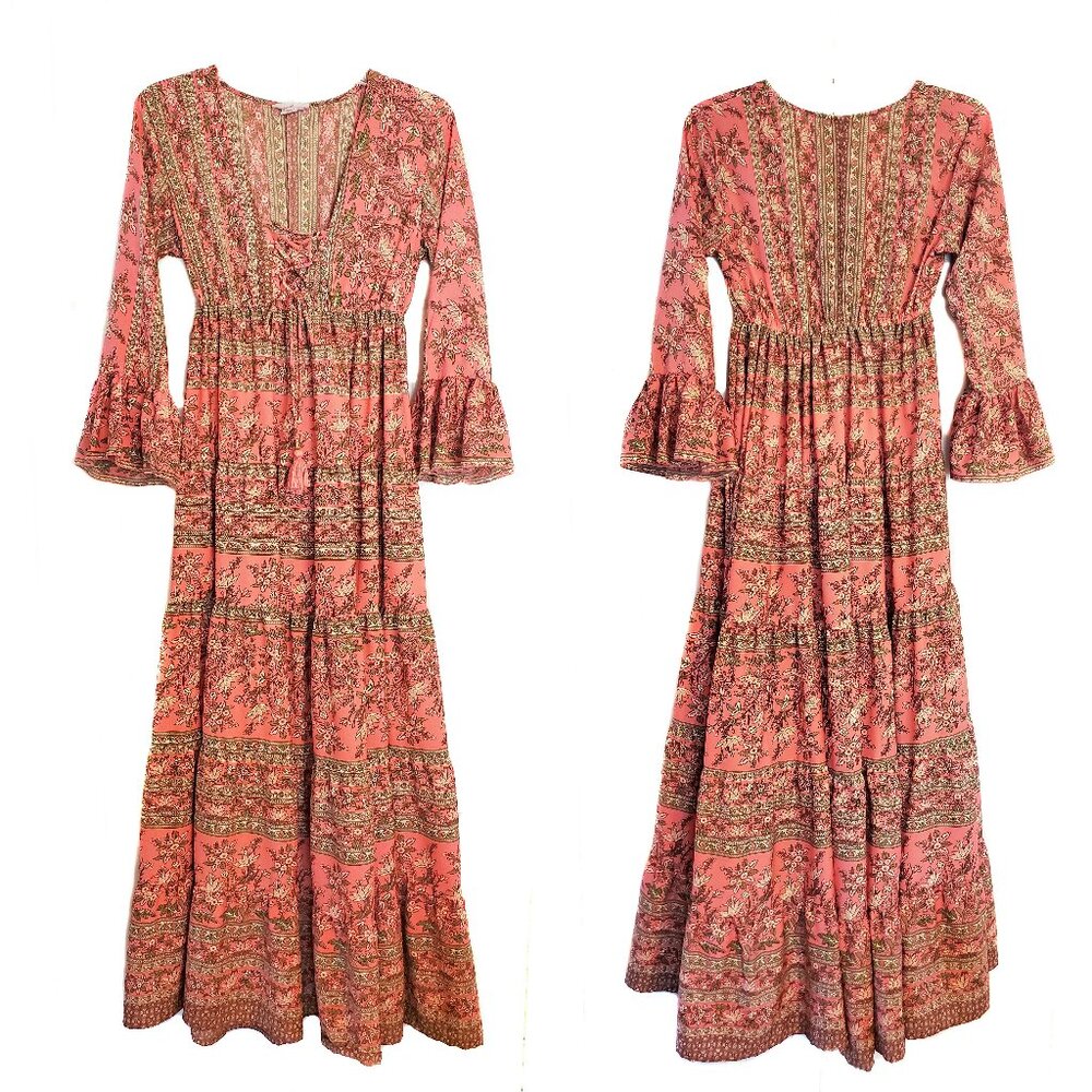 Boemo Boho Lace Up Floral Maxi Dress